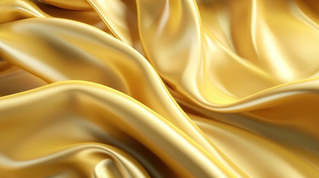 Golden satin background with waves. 3d rendering, 3d illustration.の素材