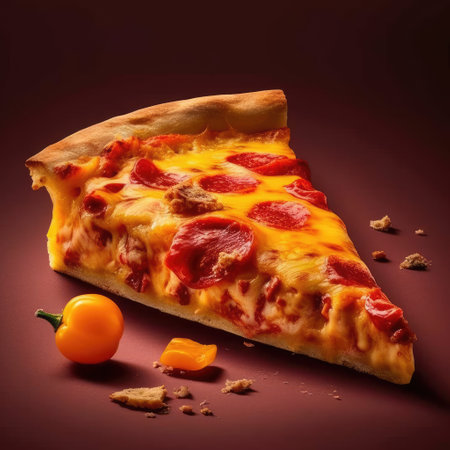 Pizza with pepperoni and cheese on a dark background. Toned.の素材