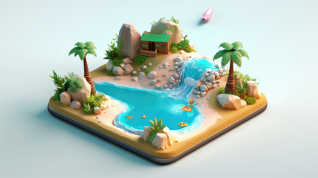 Tropical island with palm trees and sand, 3d renderの素材