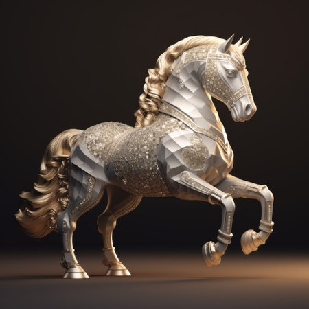 3d rendering of a golden horse on a black background. This is a 3d render illustration., rabic language National Dayの素材