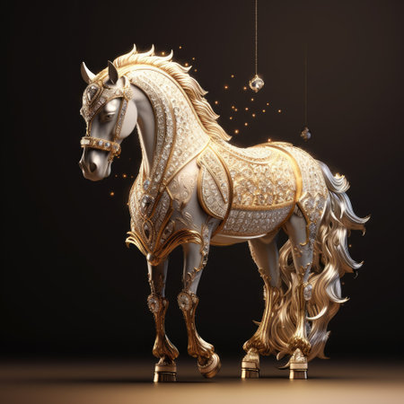 Golden horse on a black background. 3d rendering, 3d illustration, rabic language National Dayの素材