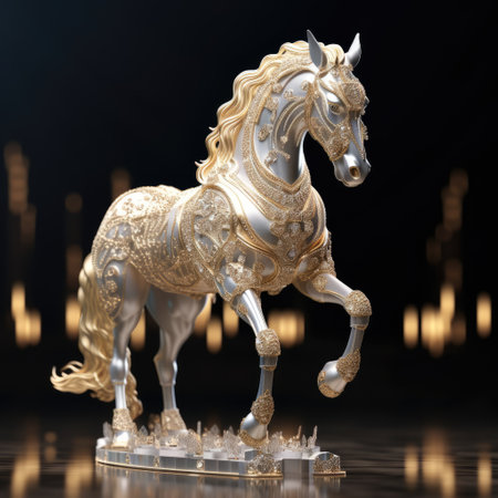 Golden horse on a black background. 3d rendering, 3d illustration., rabic language National Dayの素材