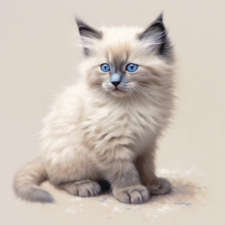 Portrait of a ragdoll kitten on a white background.の素材