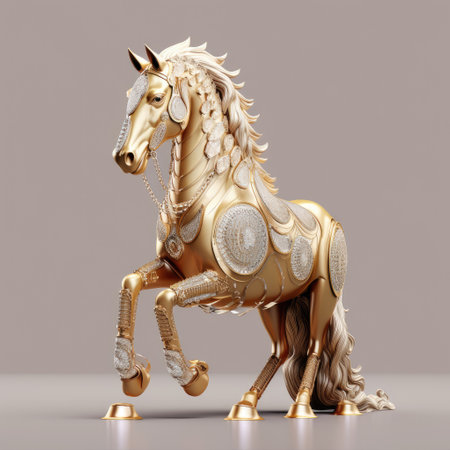Golden horse isolated on a white background. rabic language National Dayの素材