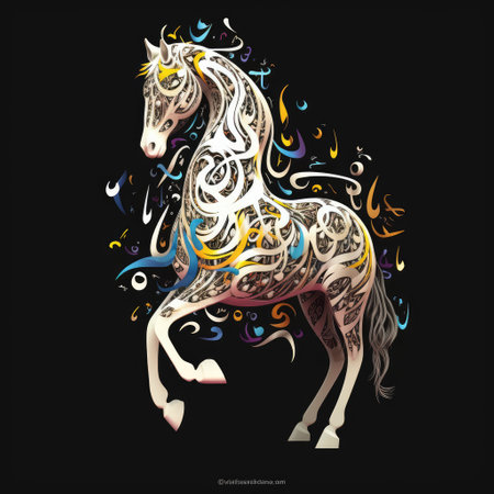 Vector illustration of a beautiful horse on a black background with musical notes. rabic language National Dayの素材