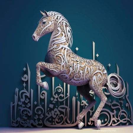 Horse in the arabic style. 3D rendering. rabic language National Dayの素材