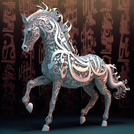 Horse on a background of hieroglyphs. Vector illustration. rabic language National Dayの素材