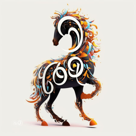 Vector illustration of a horse with the inscription - good luck. Element for design. rabic language National Dayの素材