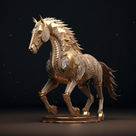 Golden horse on a black background. 3d rendering. 3d illustration, rabic language National Dayの素材