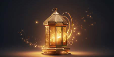 Lantern on dark background. Ramadan Kareem concept. 3D renderingの素材