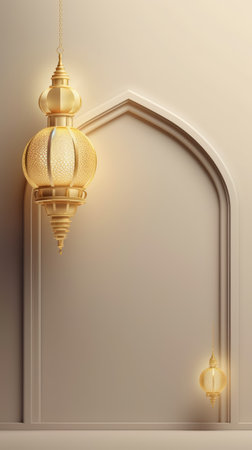 3d rendering of arabic lanterns in the room.の素材