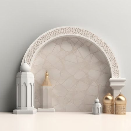 3d rendering of arabic interior with white marble wall and decorationの素材