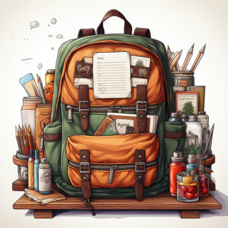 Backpack with school supplies. Back to school concept. Vector illustrationの素材