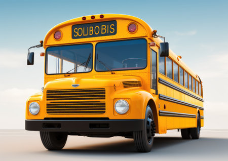 School bus on a background of blue sky. 3d rendering.の素材
