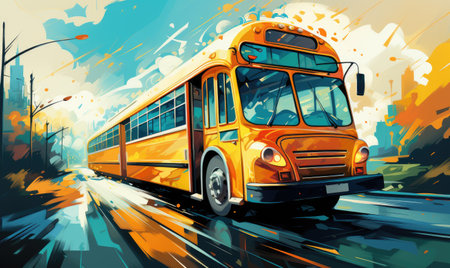 School bus on the road. Vector illustration of a school bus.の素材