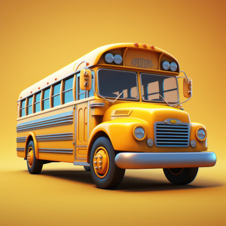 school bus on a yellow background. 3d render. 3d illustrationの素材