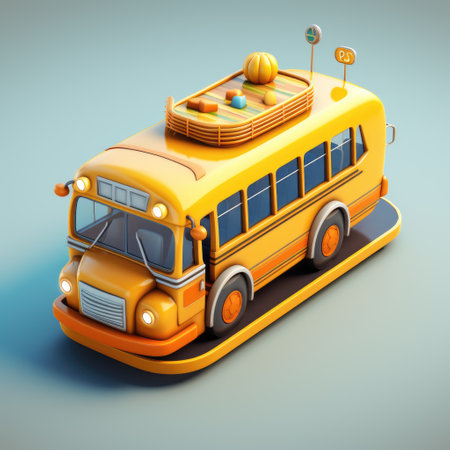 school bus on a blue background. 3d illustration. Render.の素材