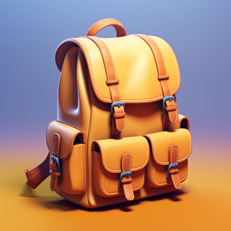 Orange backpack on a blue background. 3d illustration. 3d renderingの素材