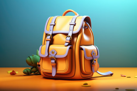 3d illustration of a yellow backpack on a blue background, 3d renderingの素材