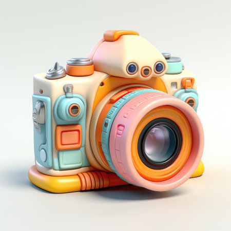 Retro camera isolated on white background. 3d render illustration.の素材