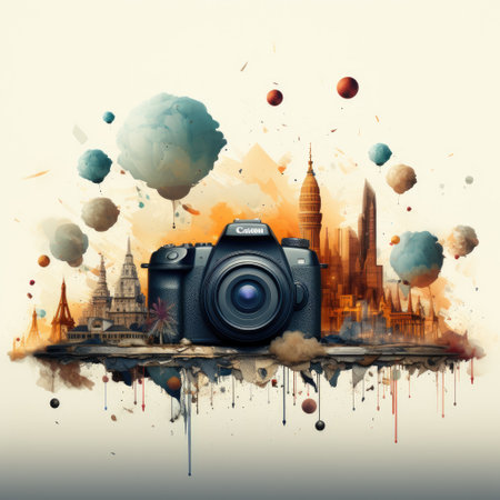 London landmarks on watercolor background. Digital art painting. Vector illustration.の素材