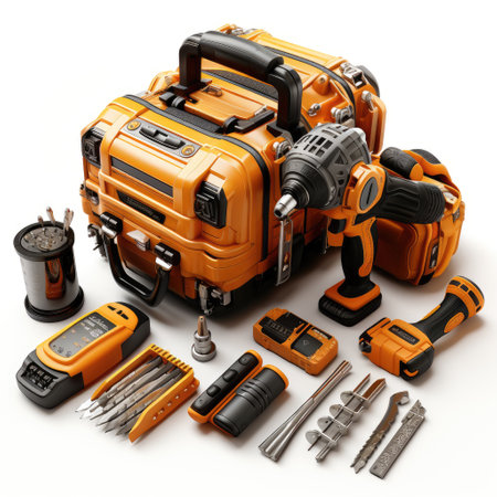 Set of construction tools on a white background. 3D illustration.の素材