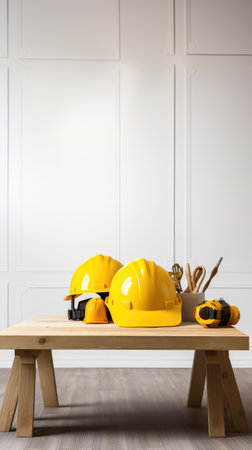 Set of construction tools on white wall background. 3D illustration.の素材