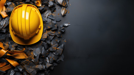 Helmet and hard hat on a black background. 3d illustrationの素材