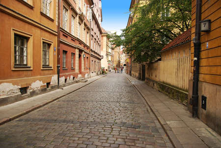 Warsaw old brick street pavementの写真素材