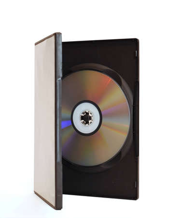 Big blank DVD box with disc open on white background isolatedの写真素材