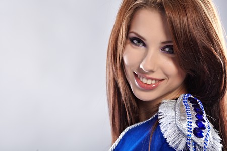 Sexy glamour girl wearing blue jacketの写真素材