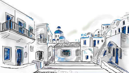 Drawing to the  greek town の写真素材