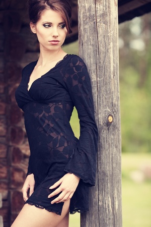 Beautiful brunette posing の写真素材