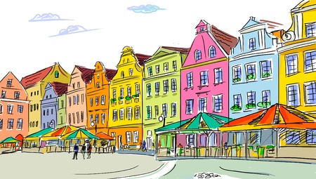 Illustration to the old town の写真素材