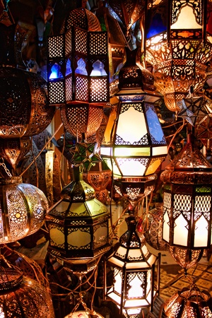 lamps in a store in marrakesh morocco の写真素材