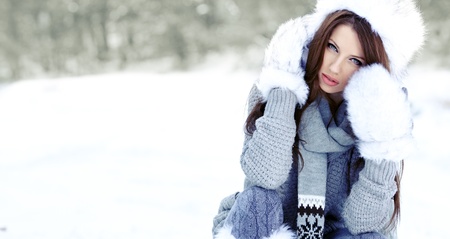 Young woman winter portrait  Shallow dof  の写真素材