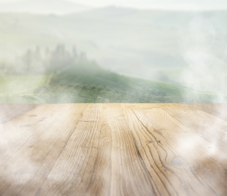 wood textured backgrounds on the tuscany landscape の写真素材