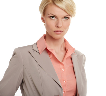 Closeup portrait of scandinavian young blonde businesswoman.の写真素材