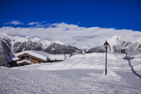 Mountains ski resort Caucasus- nature and sport backgroundの写真素材