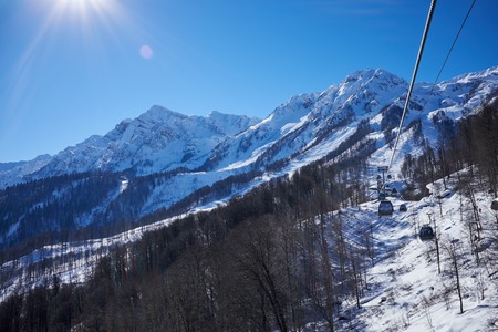 Winter mountains panorama with ski slopes. Caucasusの写真素材
