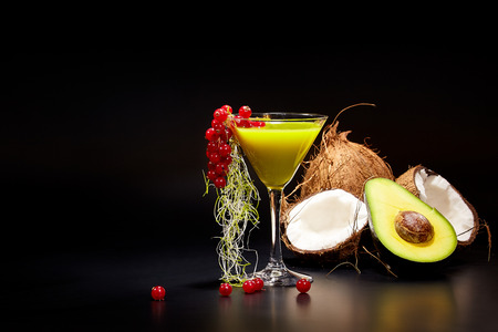 Green cocktail isolated on black, Detox conceptの写真素材