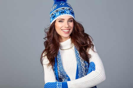 beautiful woman in warm clothing .の写真素材