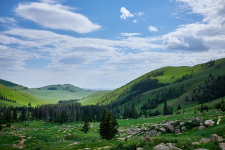 Green Mountain Landscape in Mongoliaの写真素材