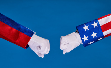 Picture of partnership handshake with two people hands, shaking hands in a national flagの写真素材