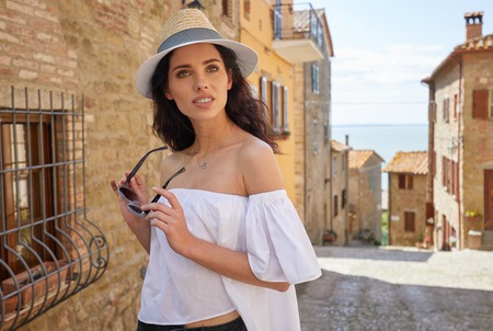 Woman in tuscany. Italian holidayの写真素材