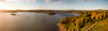 Aerial landscape - autumn fields at sunriseの写真素材