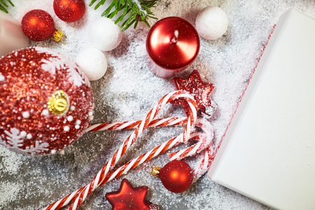 Retro Christmas decorations on dark background in vintage style. の写真素材