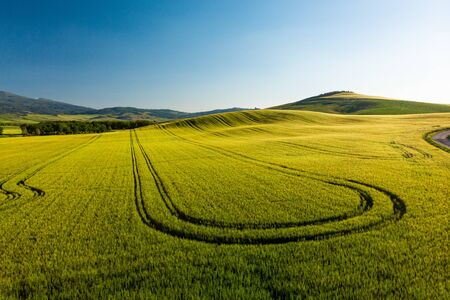 Beautiful aerial view of Tuscany Hills, Italy in spring.の写真素材