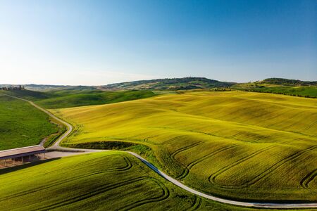 Beautiful aerial view of Tuscany Hills, Italy in spring. 