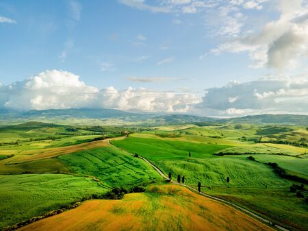 Typical landscape of the green Tuscany, Italy. Aerial view.の写真素材